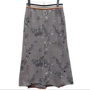 Obzee Japanese Brand Gingham Embroidered Celestial Stars Moons Midi Skirt Small